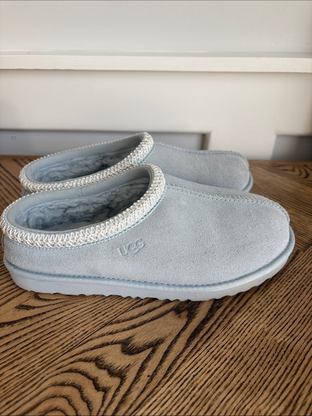 UGG Women's Pale Blue Suede Slip-On Clogs